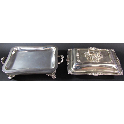 1192 - A pair of Goldsmith Alliance Georgian Neoclassical style silver plated tureen with bain-marie base s... 