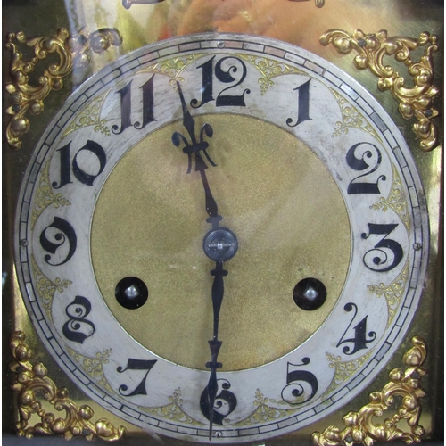 1393 - 19th century German walnut mantle clock enclosing an arched brass dial with silvered chapter ring, t... 