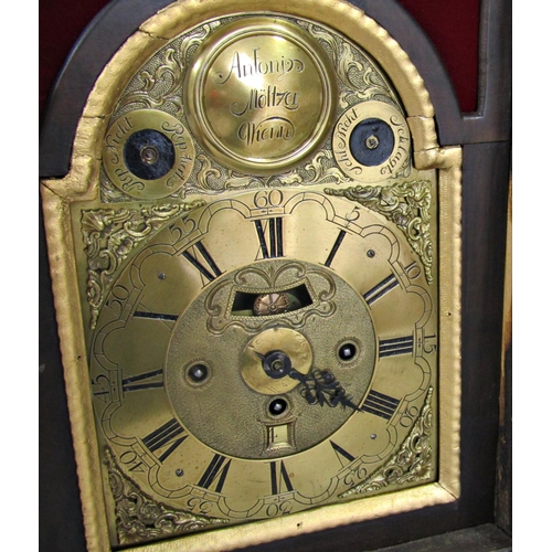 1396 - 18th century Austrian bracket clock by Antony Moltza of Vienna with broken brass arched dial, the th... 