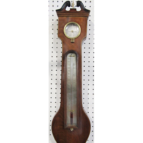 1409 - A Georgian mahogany wheel barometer with silvered dials, I. Sordelli of London, the case work with s... 