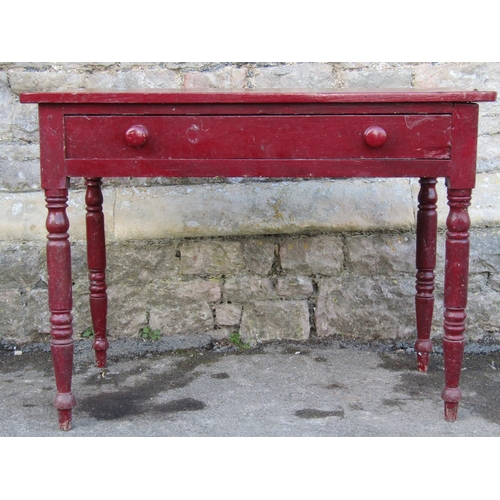 2173 - A 19th century pine side table fitted with a frieze drawer raised on ring turned and tapered support... 