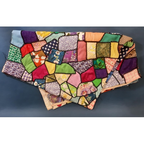 1621 - Colourful vintage patchwork panel, 190x80cm, with raw edges and unlined /unfinished