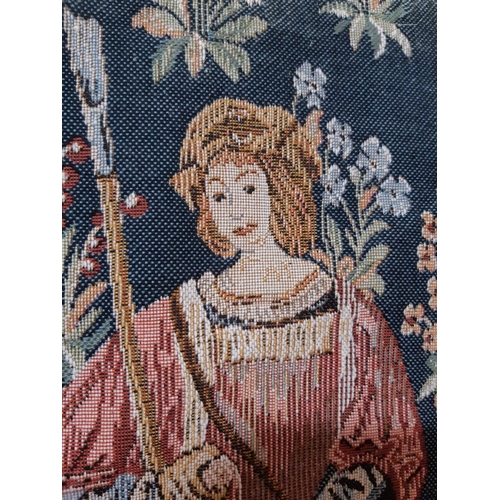 1633 - Machine made traditional style wall tapestry depicting a medieval scene with a weaver, shepherd, she... 