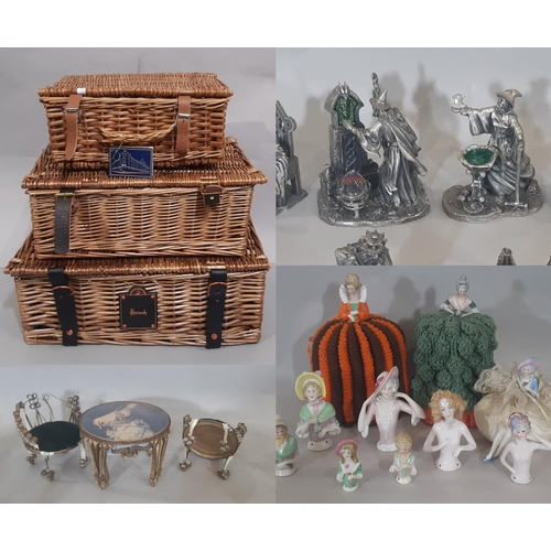 365 - Mixed lot including 10 china half dolls (circa 1920's), white ceramic dolls house furniture plus lar... 