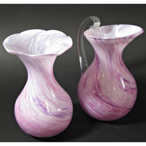 1136 - A mixed selection of glassware including two matching pink Alum glass jug and vase, a glass horse he... 