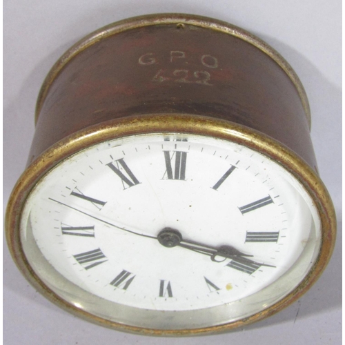 1400 - A brass cased marine clock with porthole style case, 19th century three drawer brass telescope, a re... 