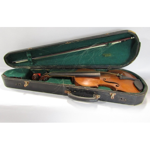 1571 - An old Wardour violin in need of restoration, and hardwood case