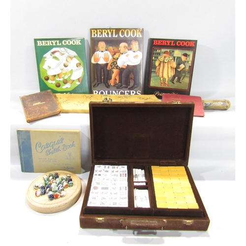 1583 - Mahjong set, solitaire set, an autograph album containing Hampshire 1st Eleven and 1953, Worcestersh... 