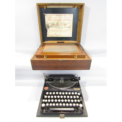 1587 - A Remington portable typewriter, purchased 27th October 1927, together with a Calesco copier of the ... 