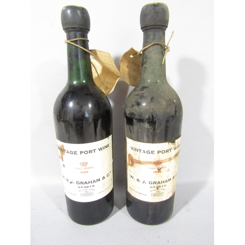 1593 - Six bottles of Graham & Co vintage port wine comprising three bottles of 1966 Finest Reserve and thr... 