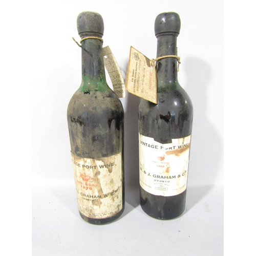 1593 - Six bottles of Graham & Co vintage port wine comprising three bottles of 1966 Finest Reserve and thr... 