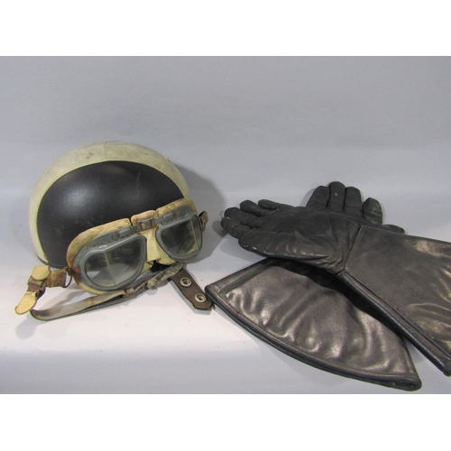 1595 - Lindstrom's gold star tin plate bagatelle board, a vintage motorcycle helmet, pair of vintage goggle... 