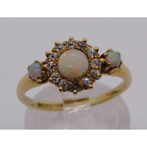 1282 - Edwardian 18ct opal and diamond cluster ring, size M/N, 3.2g