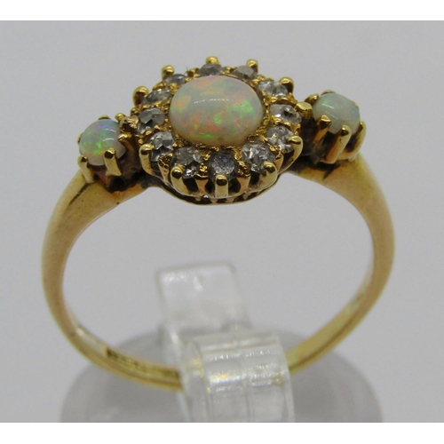 1282 - Edwardian 18ct opal and diamond cluster ring, size M/N, 3.2g