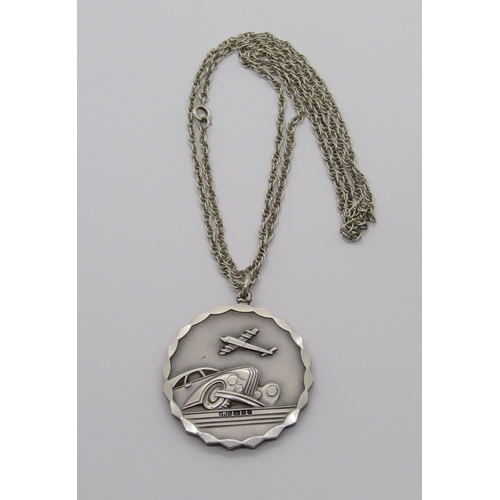 1365 - Large reversible silver St Christopher pendant by Georg Jensen, London 1974, hung on a long silver c... 