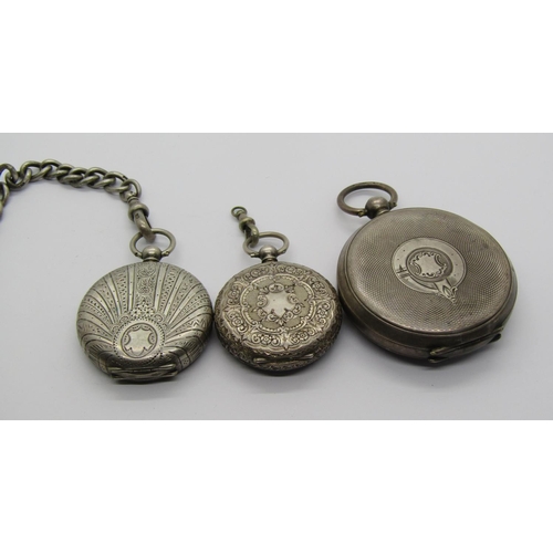 1392A - Three .935 silver pocket / fob watches (af) to include an example by Kendal & Dent, a silver Albert ... 