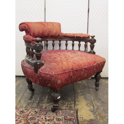 2691 - 19th century drawing room chair with walnut framework, the horseshoe shaped back with turned spindle... 