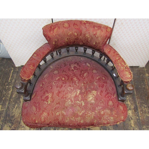 2691 - 19th century drawing room chair with walnut framework, the horseshoe shaped back with turned spindle... 