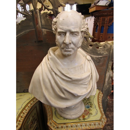 2669 - A large 19th century plaster bust of a male character with side burns and toga, 75cm high