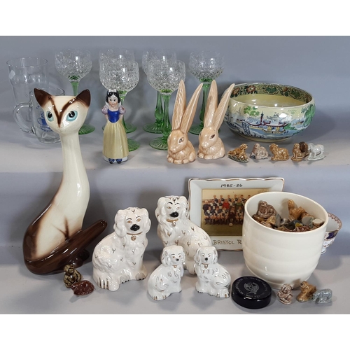 1115 - A large collection of Wade Whimsies, two Sylvac rabbits, cut glass hock glasses, etc