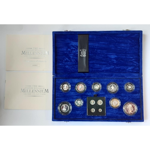 1432 - Royal Mint - Millennium silver collection crown, 1 penny, together with a Maundy collection, 4 pence... 