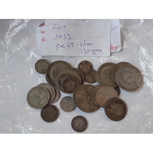 1433 - A large quantity of English and European coinage but including pre 1947 silver coinage, 130gms