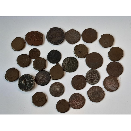 1445 - A collection of ancient world coins in bronze with some old paper listings