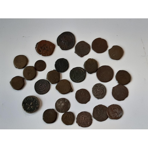 1445 - A collection of ancient world coins in bronze with some old paper listings