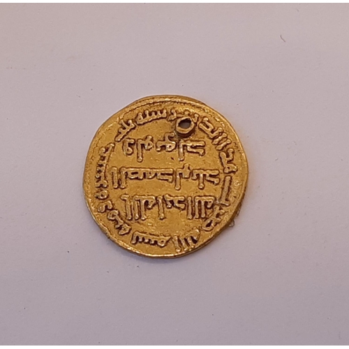 1448 - Gold Dinar - Umayyad A1 Walid, 4grms, pierced