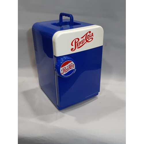 2124 - A small portable electric fridge with Pepsi Cola advertising 30 cm wide x 33 cm deep x 44 cm high