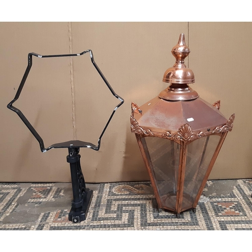 2143 - A pair of Victorian style copper exterior lanterns of hexagonal and tapered form, complete with cast... 