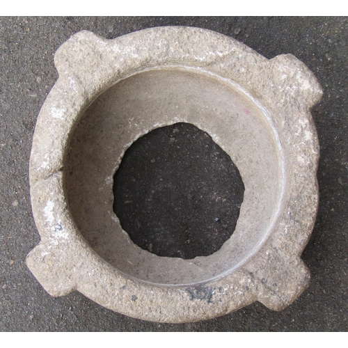 2072A - A early carved stone morter/font 40cm in diameter approximately x 23 cm high