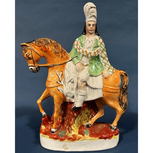 1013 - A collection of Staffordshire flatback figures of characters all on horseback comprising a pair of m... 