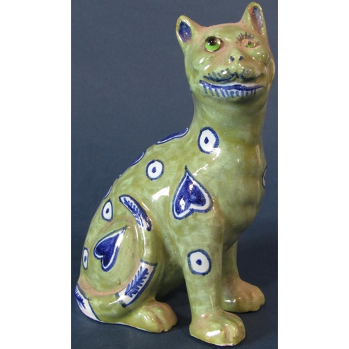 1070 - A collection of ceramic figures to include a Mosanic Galle style pottery cat, a further studio potte... 