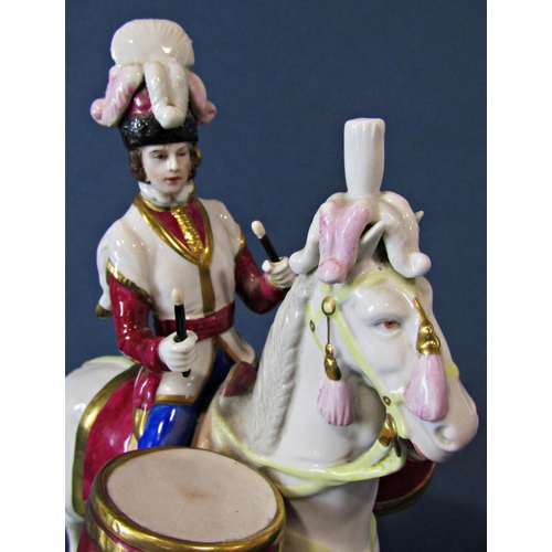 1075 - A Scheibe-Alsbach Garde Imperiale figure of a Cavalier with drums on horseback