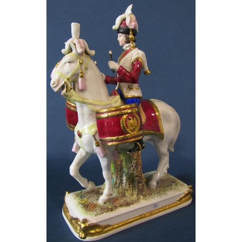 1075 - A Scheibe-Alsbach Garde Imperiale figure of a Cavalier with drums on horseback