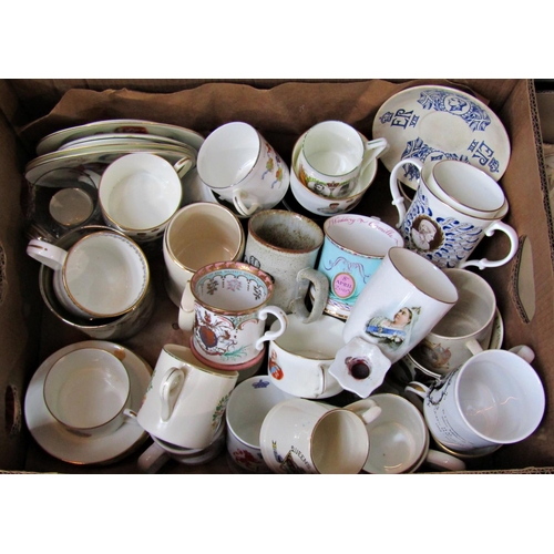 1102 - Two boxes of miscellaneous ceramics to include a large quantity of Royal commemorative wares, Queen ... 