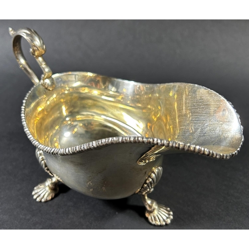 1220 - A Georgian style silver sauce boat, London 1937, makers mark rubbed, 6.4oz approx