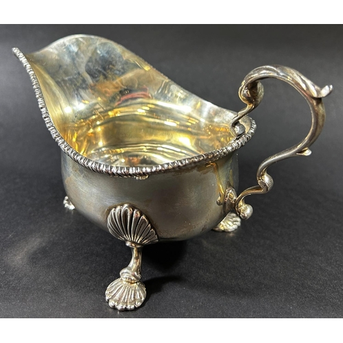 1220 - A Georgian style silver sauce boat, London 1937, makers mark rubbed, 6.4oz approx