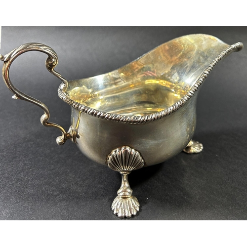 1220 - A Georgian style silver sauce boat, London 1937, makers mark rubbed, 6.4oz approx