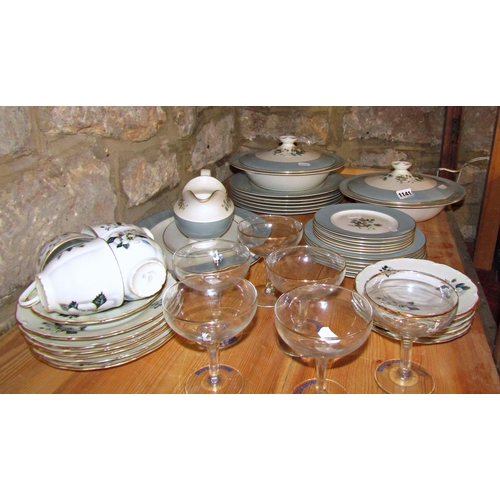 1141 - Royal Doulton Rose Elegans dinner wares comprising dinner plates, side plates, tureens, etc, further... 