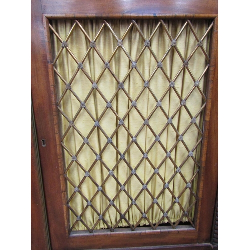 2625 - A Regency mahogany library bookcase, the lower section enclosed by two doors with brass grills and m... 