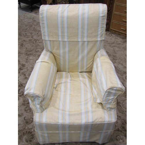 2152 - An Edwardian drawing room chair with rolled arms, simply upholstered in white calico with later loos... 