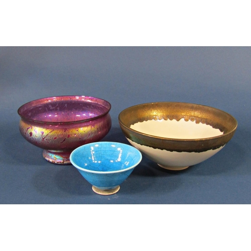 1065 - A large Bretby cyan coloured jardinière  and three further small decorative bowls