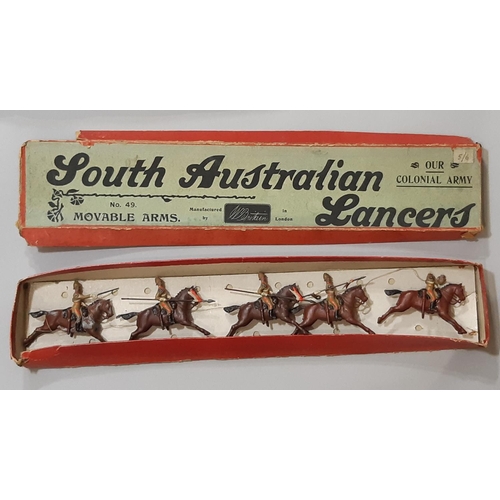 323 - W Britain hollow cast lead figures 'South Australian Lancers' in original green label box, comprisin... 