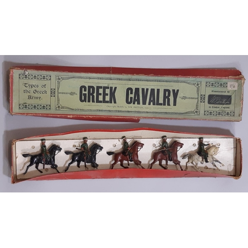 324 - W Britain hollow cast lead figures 'Greek Cavalry' in original green label box, comprising 5 mounted... 