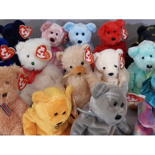 336 - Boxful of 45 Ty Beanie bears including Lucky O'Day, Sparks, Corsage, Hug Hug, Sherbert, Sam , Ruby, ... 