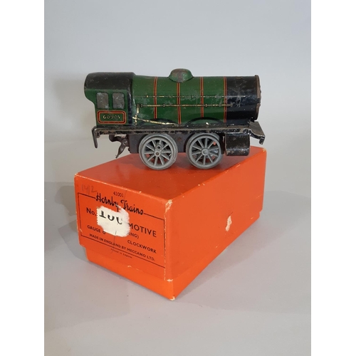 344 - A collection of Hornby O gauge clockwork railway locomotives, wagons and track including boxed Tank ... 