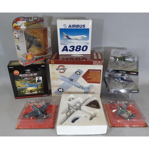 350 - 9 boxed model aircraft including 1:72 scale Corgi FU Corsair and P47D Thunderbolt (both Aviation Arc... 