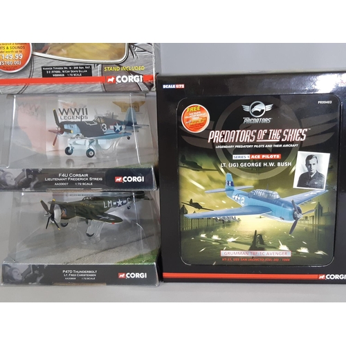 350 - 9 boxed model aircraft including 1:72 scale Corgi FU Corsair and P47D Thunderbolt (both Aviation Arc... 